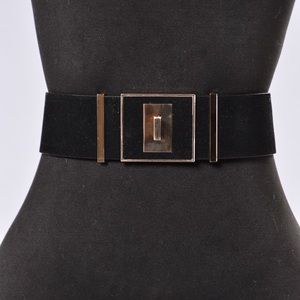 Fashion Nova Black and Gold Tone Faux Suede Belt